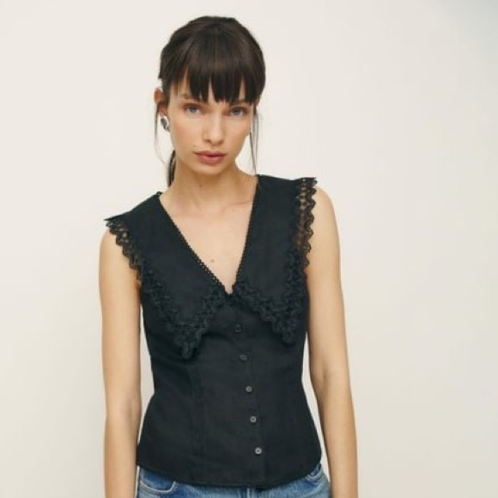 Reformation Melodie Linen Top Black - Size 4